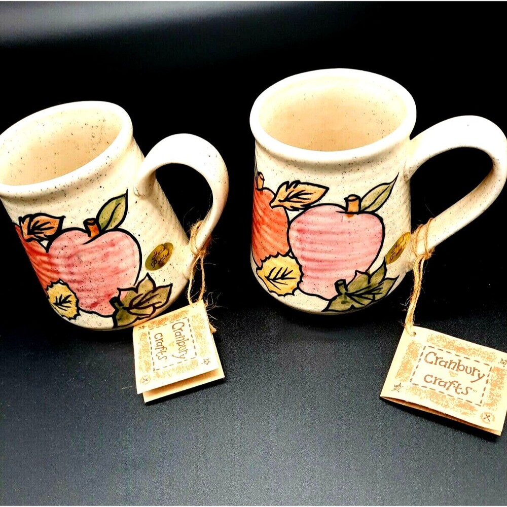 Cranberry Craft Set of 2 Hand Painted Stoneware Pottery Mugs NWT